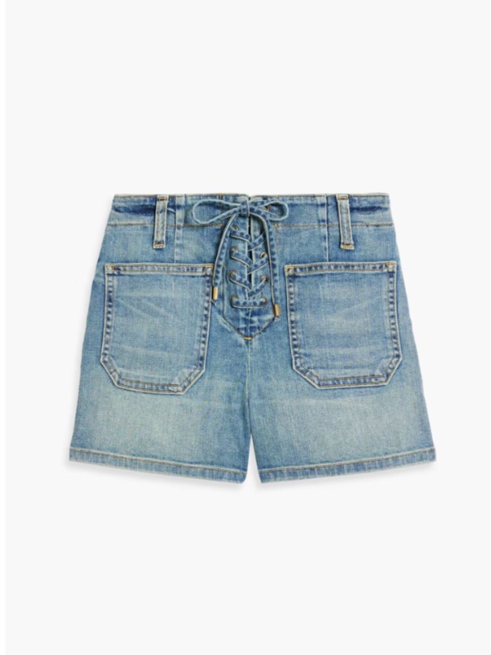Nili Lotan Romane Lace-Up Denim Shorts Light Wash Size 26 View 2